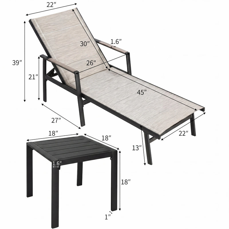 Premium Aluminum Outdoor Chaise Lounge Chair with Quick-Dry Cushion Size Guide