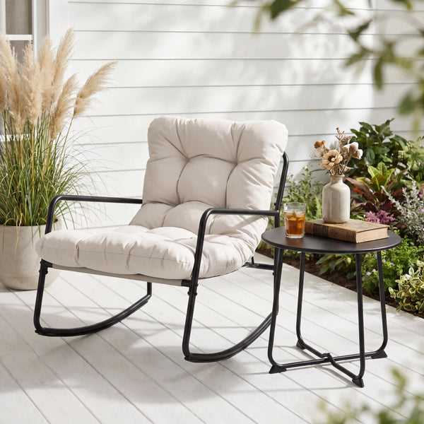 Modern Outdoor Rocking Chair with Water-Repellent Cushion