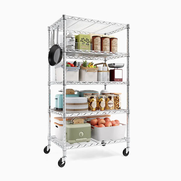 PrimeZone 24"W Height Adjustable Wire Shelf with Wheels, Slivery 