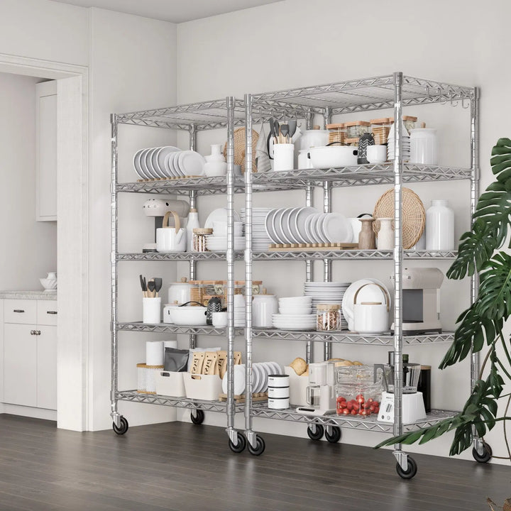 PrimeZone 24"W Height Adjustable Wire Shelf with Wheels, Slivery 