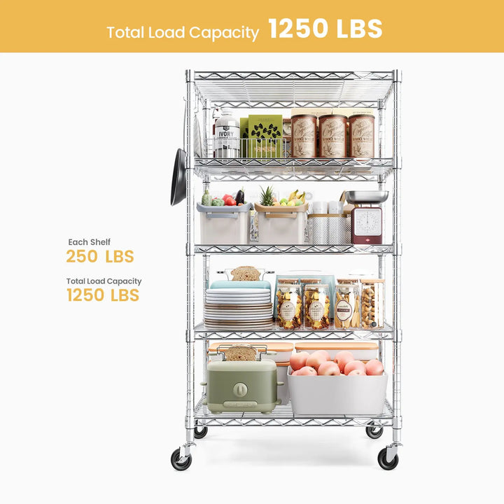 PrimeZone 24"W Height Adjustable Wire Shelf with Wheels, Slivery 
