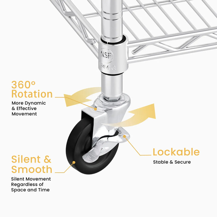 PrimeZone 24"W Height Adjustable Wire Shelf with Wheels, Slivery 