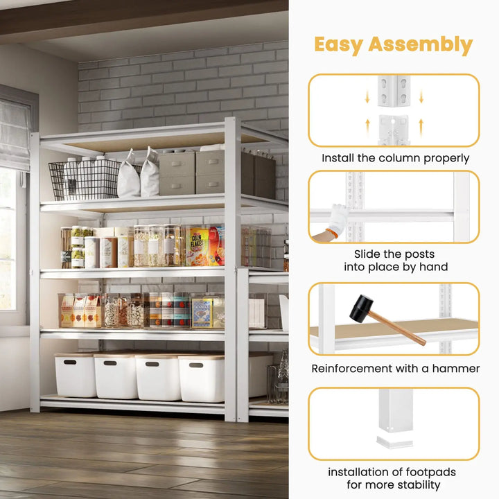 PrimeZone 5 Tier 28"W White Adjustable Metal Shelving 