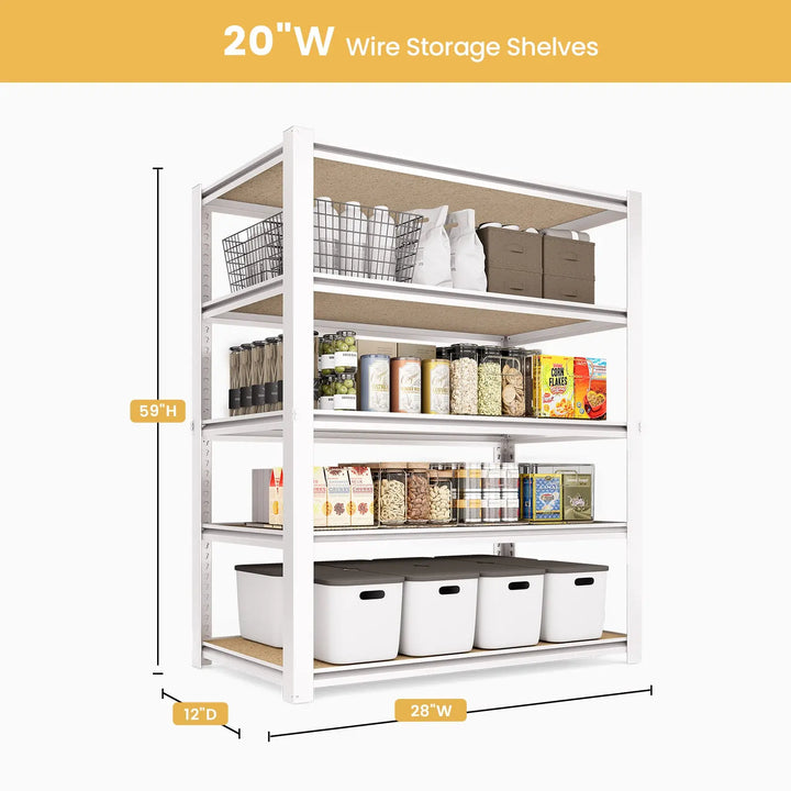 PrimeZone 5 Tier 28"W White Adjustable Metal Shelving 