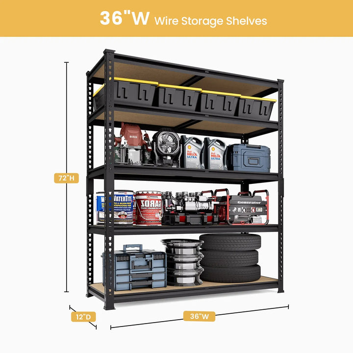 PrimeZone 36"W Heavy Duty Storage Shelves Load 2000 LBS, 36"W x 12"D x 72"H 
