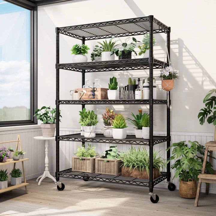 PrimeZone 5 Tier Adjustable Wire Shelving with Wheels, 36"W x 16"D x 79"H 