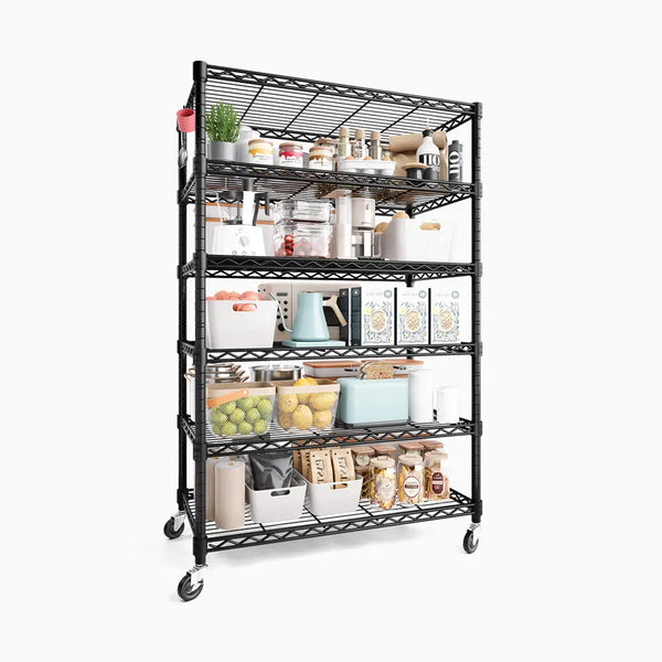 PrimeZone 6 Tier Adjustable Wire Shelving with Wheels, 36"W x 16"D x 79"H 