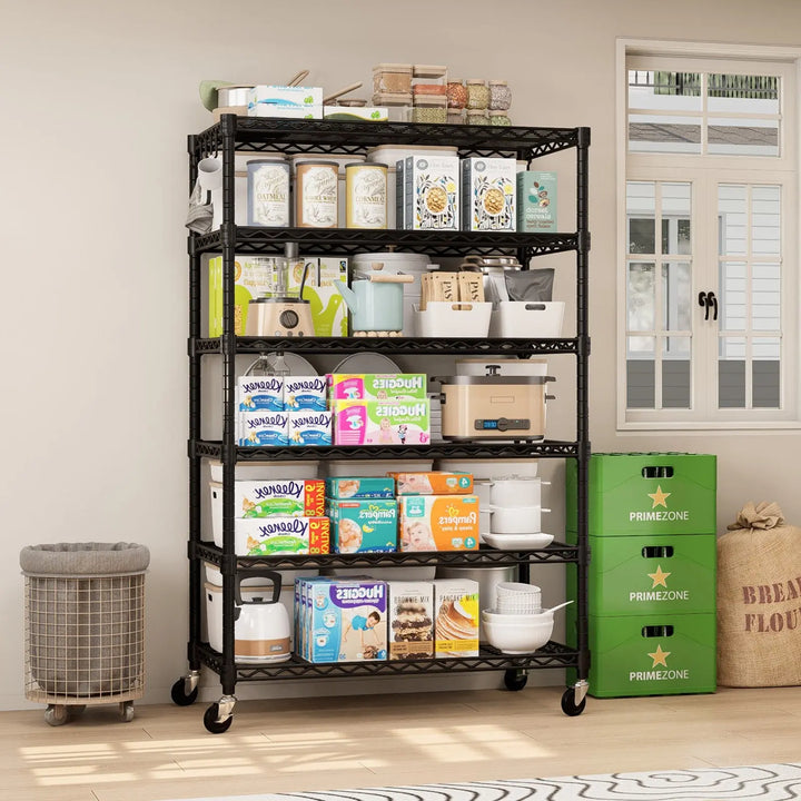 PrimeZone 6 Tier Adjustable Wire Shelving with Wheels, 36"W x 16"D x 79"H 