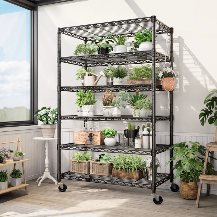 PrimeZone 6 Tier Adjustable Wire Shelving with Wheels, 36"W x 16"D x 79"H 