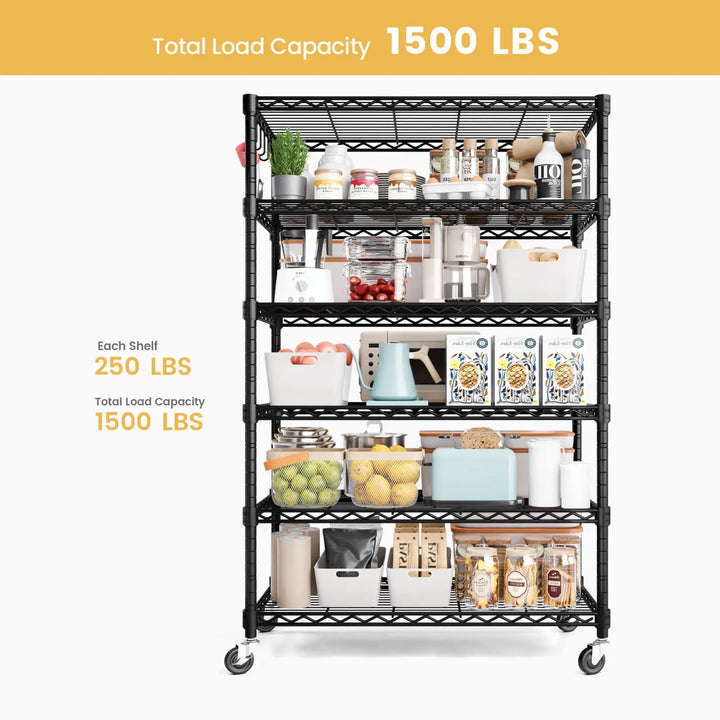 PrimeZone 6 Tier Adjustable Wire Shelving with Wheels, 36"W x 16"D x 79"H 