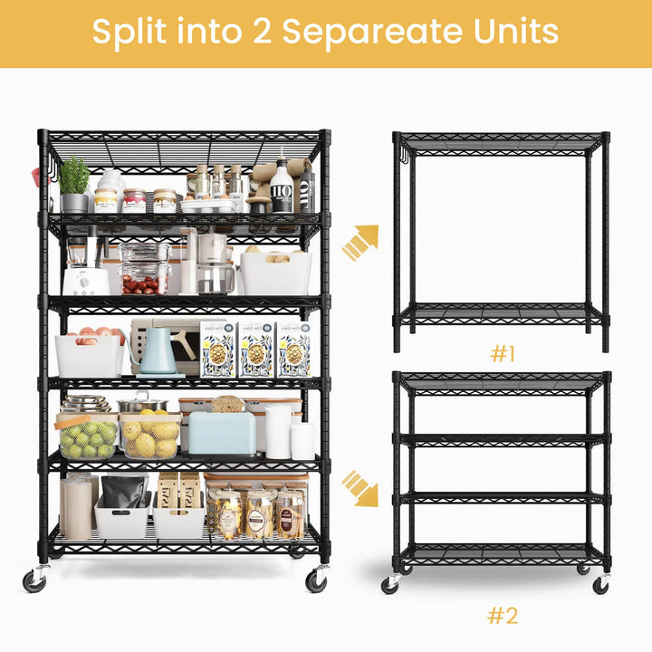 PrimeZone 6 Tier Adjustable Wire Shelving with Wheels, 36"W x 16"D x 79"H 