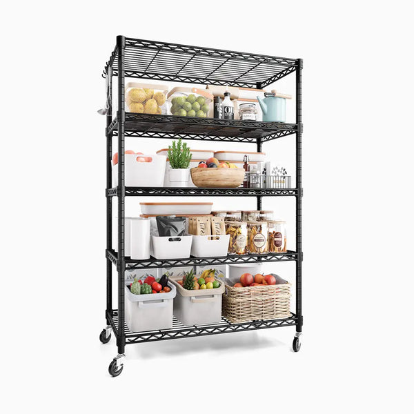 PrimeZone 5 Tier Adjustable Wire Shelving with Wheels, 36"W x 16"D x 79"H 