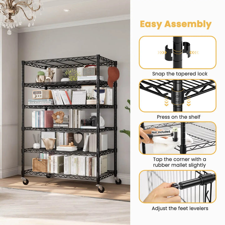 PrimeZone 6 Tier Adjustable Wire Shelving with Wheels, 36"W x 18"D x 78"H 