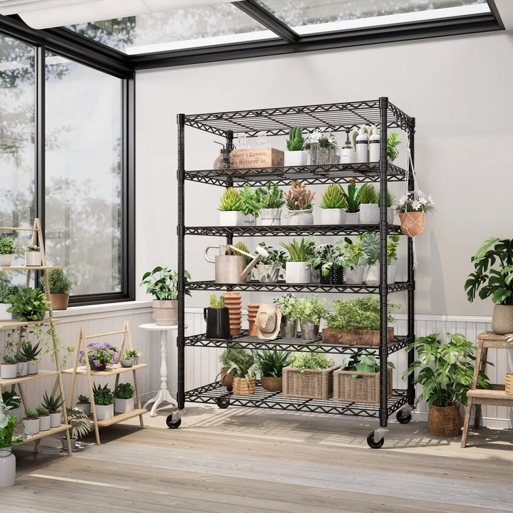 PrimeZone 6 Tier Adjustable Wire Shelving with Wheels, 36"W x 18"D x 78"H 