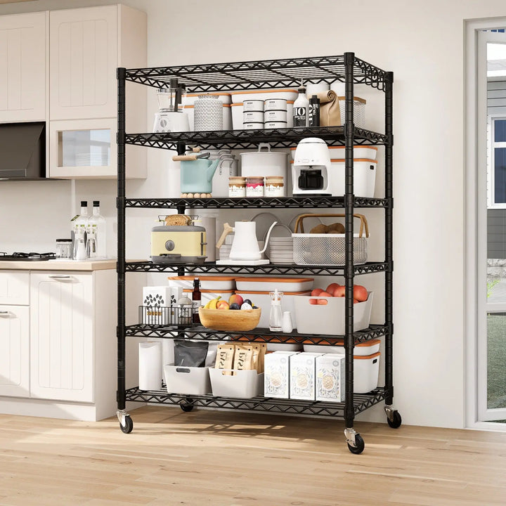 PrimeZone 6 Tier Adjustable Wire Shelving with Wheels, 36"W x 18"D x 78"H 
