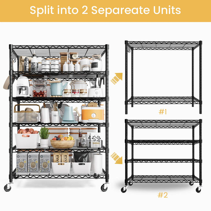 PrimeZone 6 Tier Adjustable Wire Shelving with Wheels, 36"W x 18"D x 78"H 