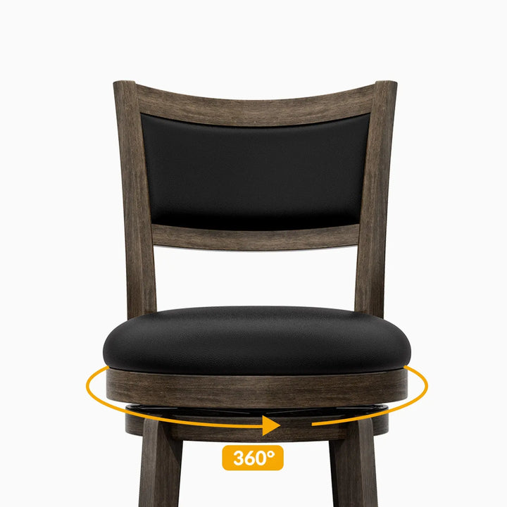 PrimeZone Swivel Bar Stools with Black Faux Leather(Set of 2) 
