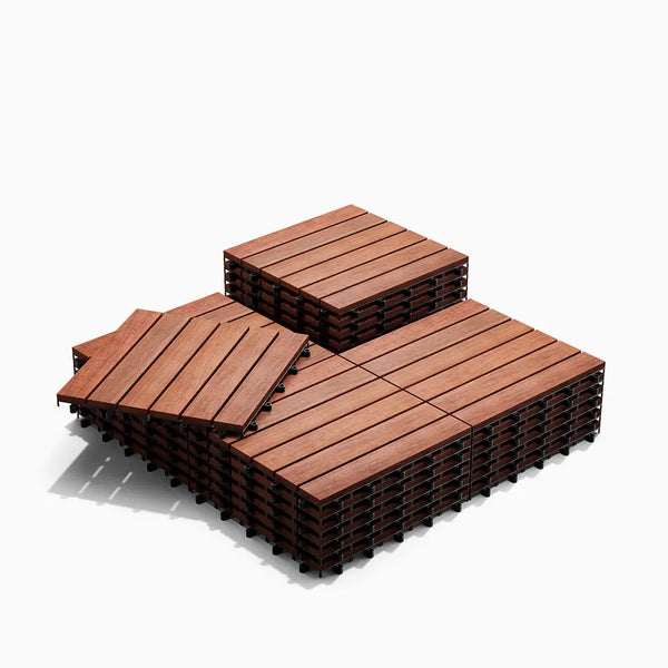 PrimeZone Interlocking Deck Tiles 27 PCS, 12" x 12" Solid Acacia Wood 