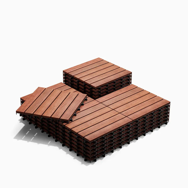 PrimeZone Interlocking Deck Tiles 27 PCS, 12" x 12" Solid Acacia Wood 