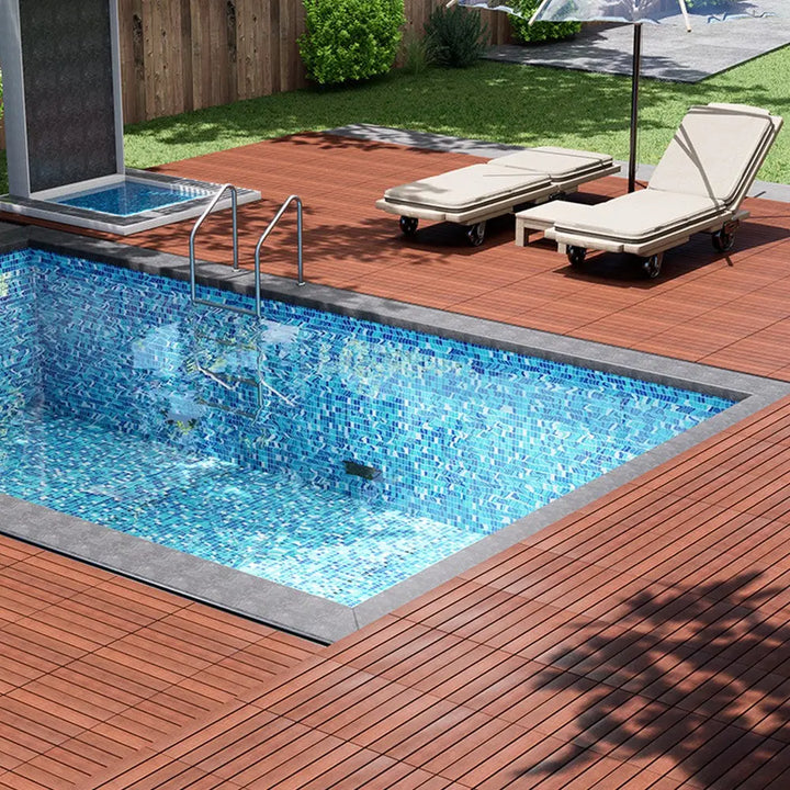 PrimeZone Interlocking Deck Tiles 27 PCS, 12" x 12" Solid Acacia Wood 