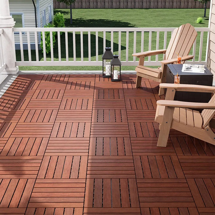 PrimeZone Interlocking Deck Tiles 27 PCS, 12" x 12" Solid Acacia Wood 