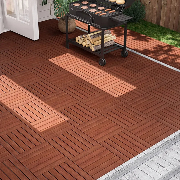 PrimeZone Interlocking Deck Tiles 27 PCS, 12" x 12" Solid Acacia Wood 