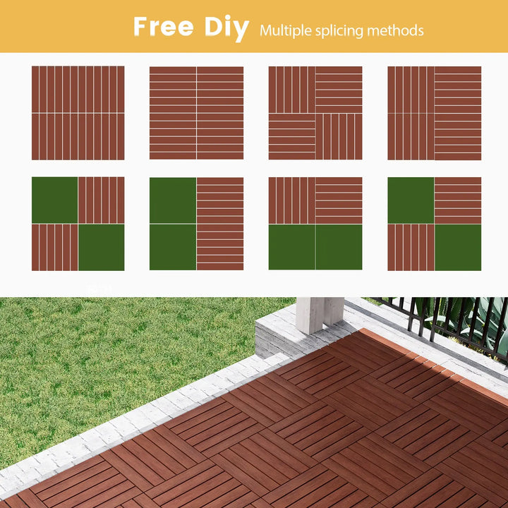 PrimeZone Interlocking Deck Tiles 27 PCS, 12" x 12" Solid Acacia Wood 