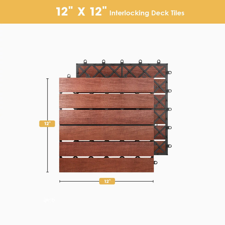 PrimeZone Interlocking Deck Tiles 27 PCS, 12" x 12" Solid Acacia Wood 