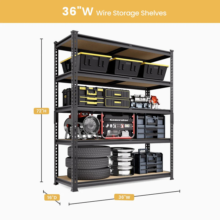 PrimeZone 36"W Heavy Duty Storage Shelves Load 2000 LBS, 36"W x 16"D x 72"H 