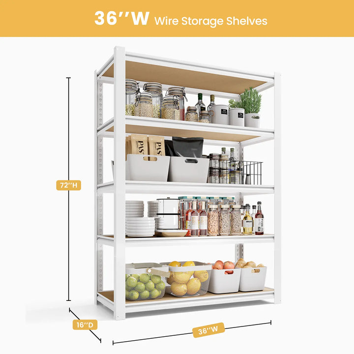 PrimeZone 5 Tier 36"W White Adjustable Metal Shelving 