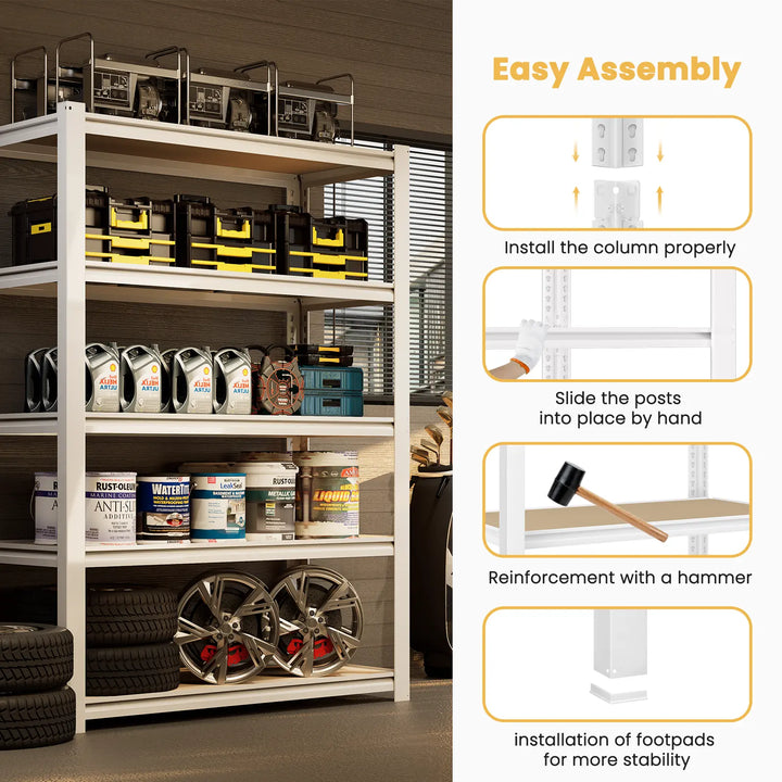 PrimeZone 5 Tier 36"W White Adjustable Metal Shelving 