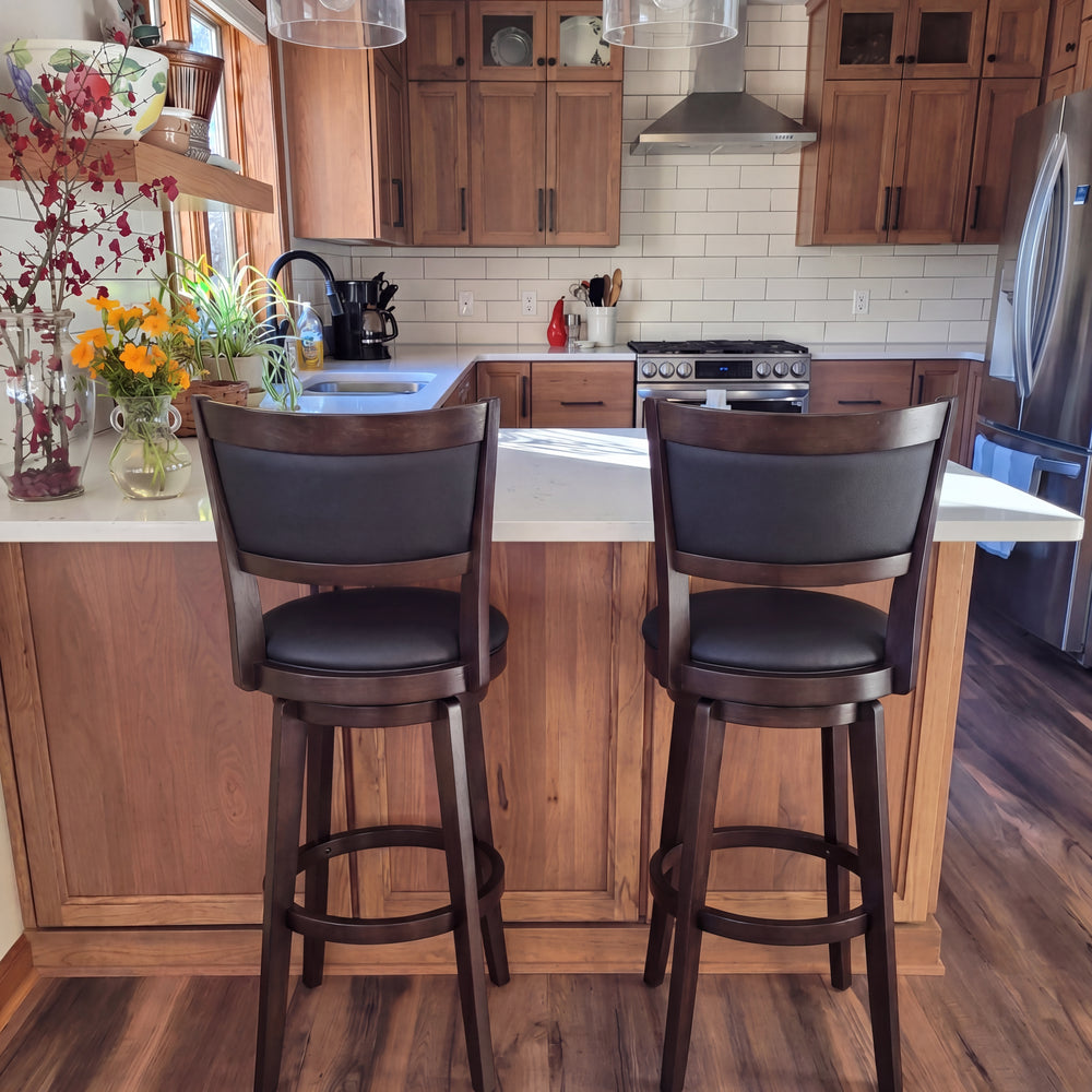 Swivel Bar Stools with Black Faux Leather(Set of 2)