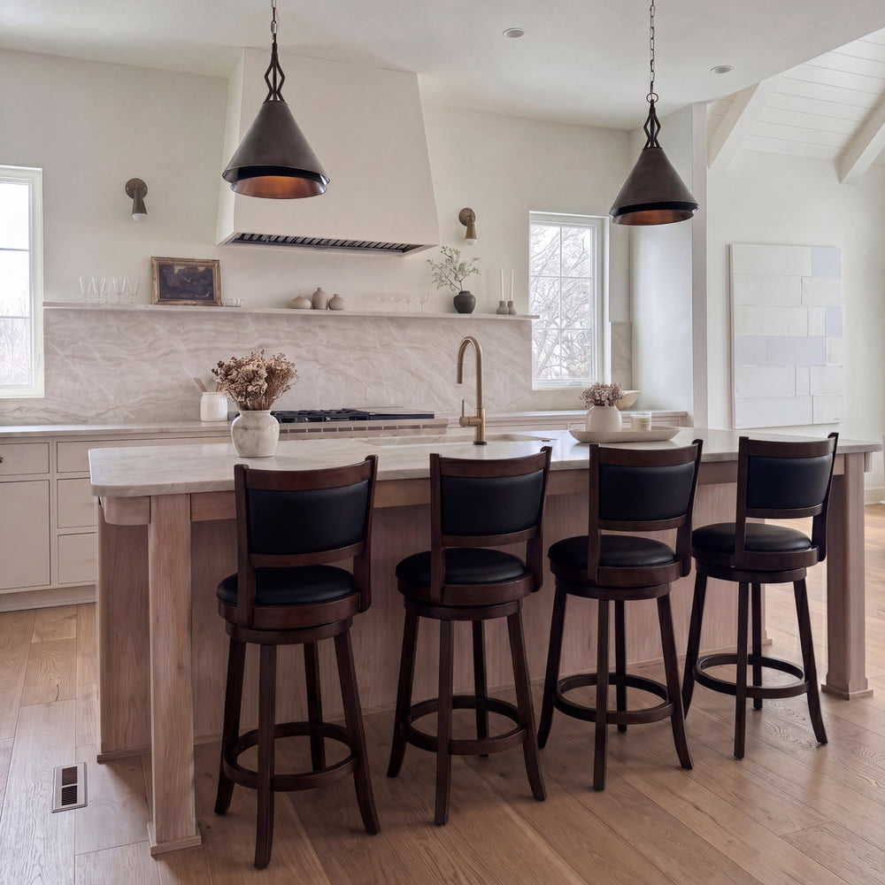 Swivel Bar Stools with Black Faux Leather(Set of 2)