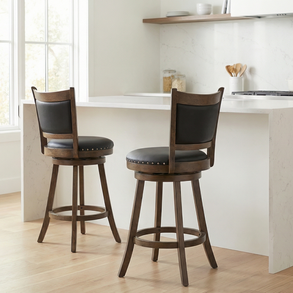 High Back Swivel Bar Stools with Nailhead Trim (Set of 2)