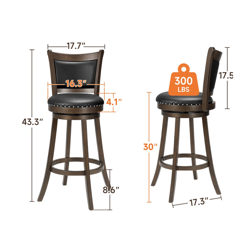 High Back Swivel Bar Stools with Nailhead Trim (Set of 2) Size Guide