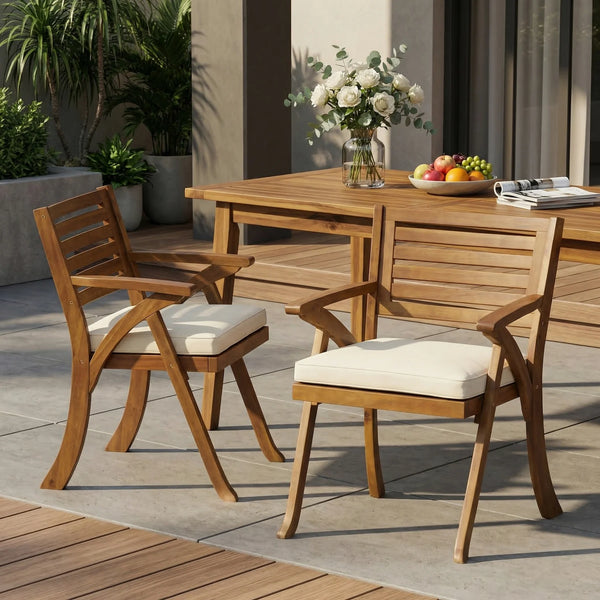 Acacia Wood Outdoor Dining Chair, Teak Finish Set of 2