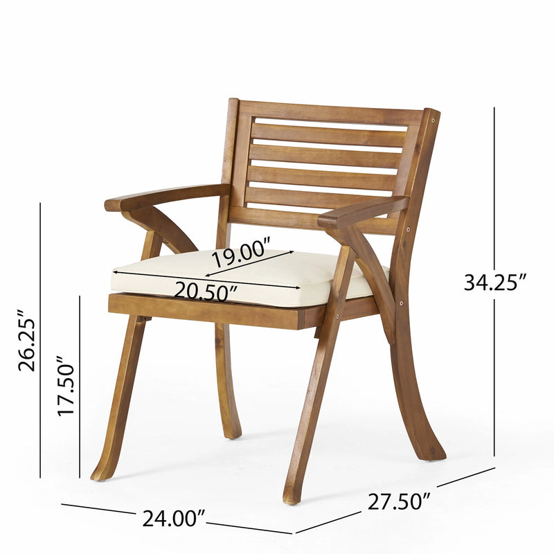Acacia Wood Outdoor Dining Chair, Teak Finish Set of 2 Size Guide