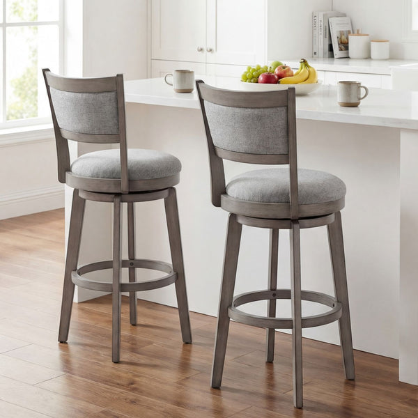 Modern High-Back Swivel Bar Stools (Set of 2) - Grey