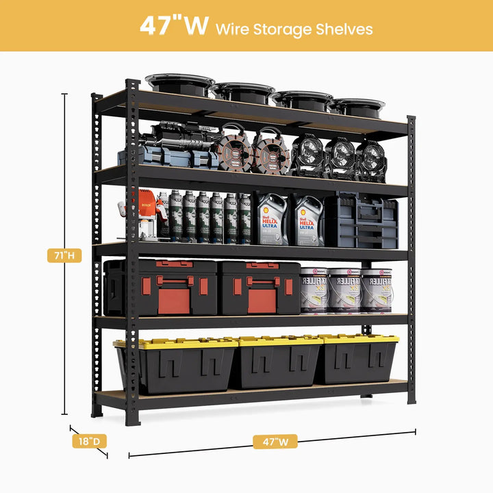 PrimeZone 48"W Heavy Duty Storage Shelves Load 2250 LBS, 47"W x 18"D x 71"H 