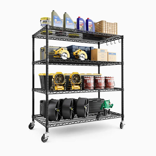 PrimeZone 55.5"W Heavy Duty Wire Shelving with Wheels 