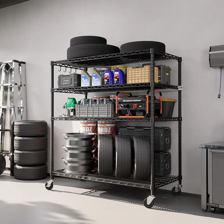 PrimeZone 55.5"W Heavy Duty Wire Shelving with Wheels 