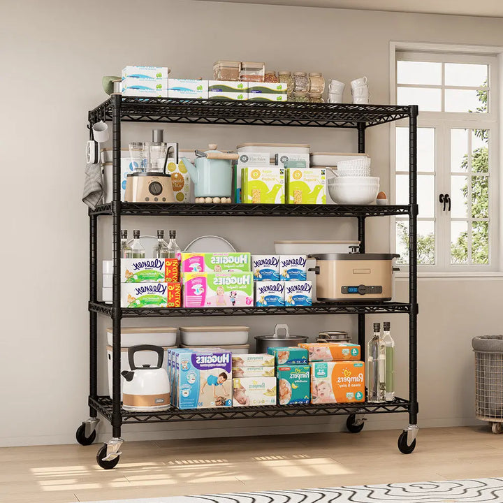PrimeZone 55.5"W Heavy Duty Wire Shelving with Wheels 