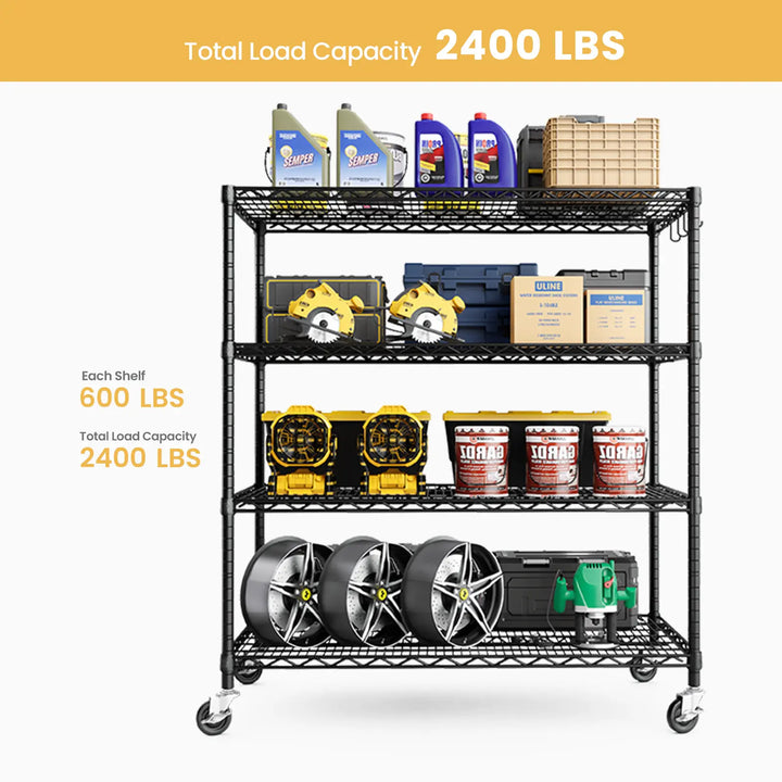 PrimeZone 55.5"W Heavy Duty Wire Shelving with Wheels 