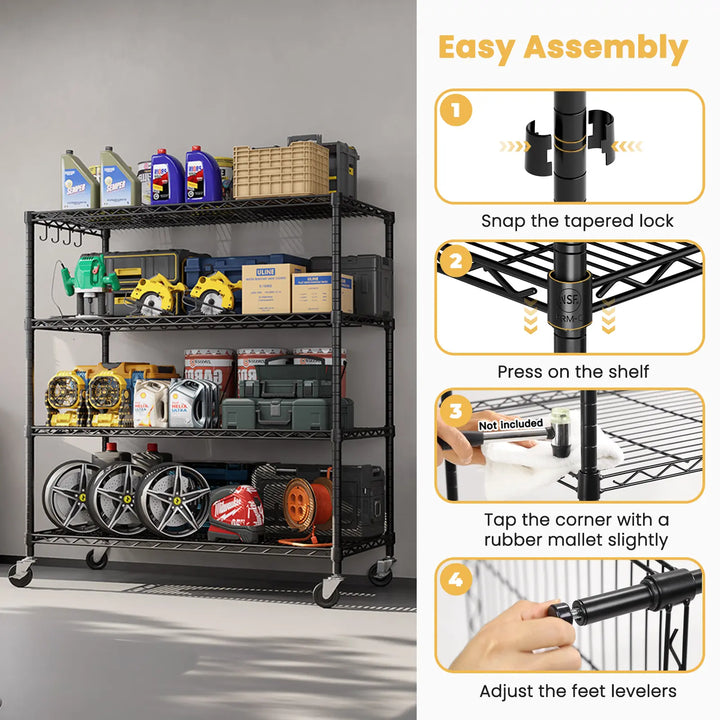 PrimeZone 55.5"W Heavy Duty Wire Shelving with Wheels 