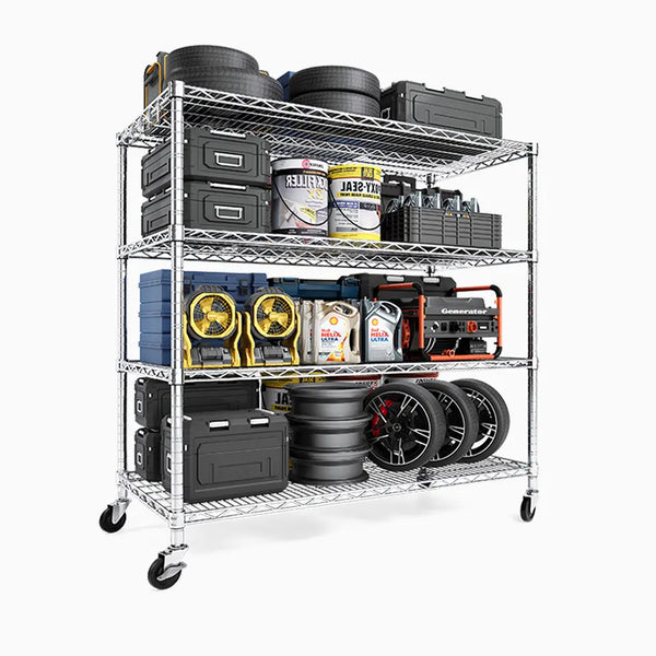 PrimeZone 55.5"W Heavy Duty Wire Shelving with Wheels, Slivery 