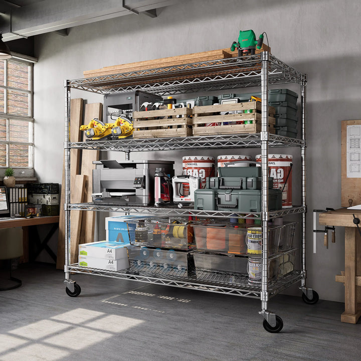 PrimeZone 55.5"W Heavy Duty Wire Shelving with Wheels, Slivery 
