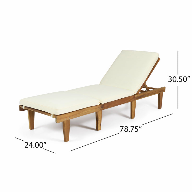 Solid Acacia Wood Outdoor Chaise Lounge with Premium Cushion Size Guide