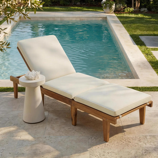 Solid Acacia Wood Outdoor Chaise Lounge with Premium Cushion