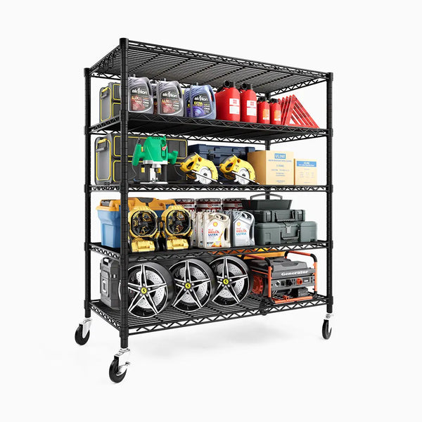 PrimeZone 48"W 3000LBS Heavy Duty Wire Shelving with Wheels, Black 