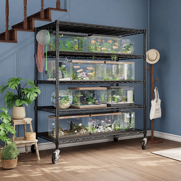 PrimeZone 48"W 3000LBS Heavy Duty Wire Shelving with Wheels, Black 